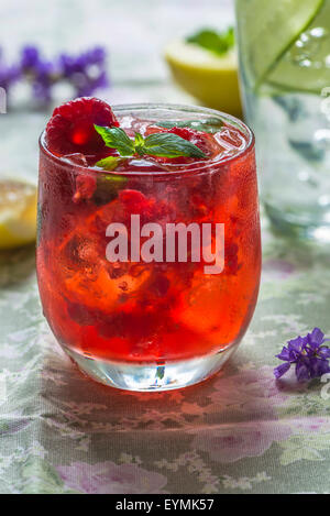 Rinfrescanti cocktail estivi - Lampone schiacciare e Gin Tonic con il cetriolo in background Foto Stock