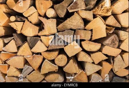 Ordinatamente impilati di legna da ardere sfondo naturale Foto Stock