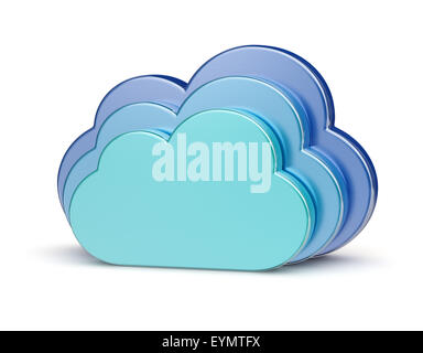 Il cloud computing concetto creativo - blu lucido nuvole metallico isolato su bianco Foto Stock