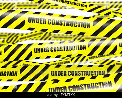 In costruzione concetto - sfondo giallo di avvertimento attenzione nastro su sfondo bianco con il fuoco selettivo shallow dept Foto Stock