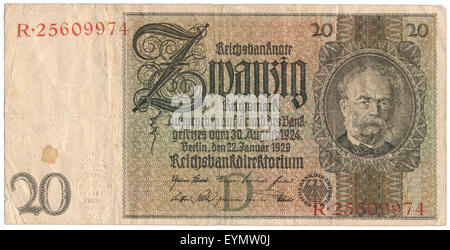 Reichsbank banconota, ritratto di Ernst Werner von Siemens, 1816 - 1892, un inventore tedesco, Foto Stock