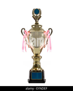 Oro del trofeo con nastro rosa Foto Stock