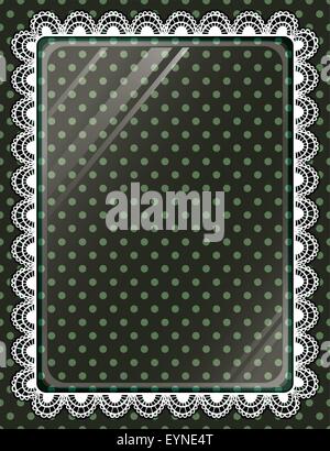 Vettore di pizzo il telaio con il vetro sullo sfondo a pois Illustrazione Vettoriale