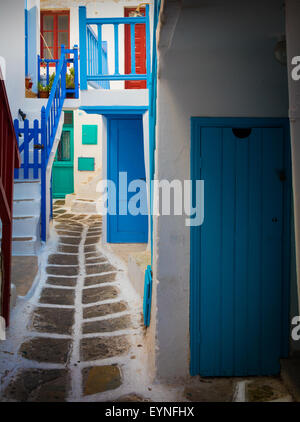 Le strade di Mykonos città sull'isola greca di Mykonos. Foto Stock
