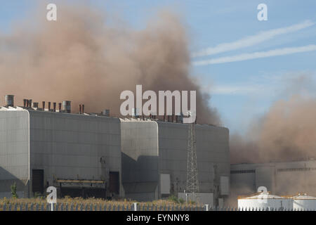 Medway, Kent. 2 agosto, 2015. Kingsnorth power station 3 Caldaia di demolizione di case. Credito: ANTHONY THOROGOOD/Alamy Live News Foto Stock