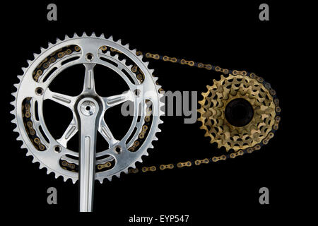 Vintage Campagnolo guarnitura e Regina Oro Oro blocco e catena. Foto Stock