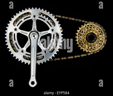 Vintage Campagnolo guarnitura e Regina Oro Oro blocco e catena. Foto Stock