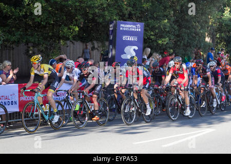 Wimbledon Londra,UK. Il 2 agosto 2015. Il maschio di elite di piloti che includono Bradley Wiggins cavalcando attraverso il torneo di Wimbledon per l'annuale corsa prudenzialiLondon-Surrey credito Classic: amer ghazzal/Alamy Live News Foto Stock