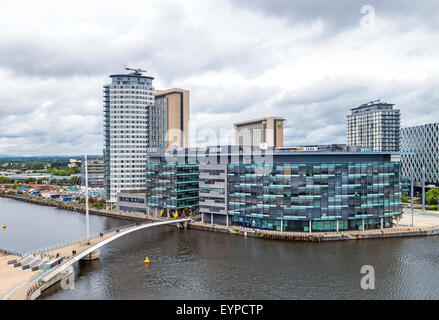 Gli edifici della BBC a Media City, Salford Quays, Manchester, Inghilterra, Regno Unito Foto Stock