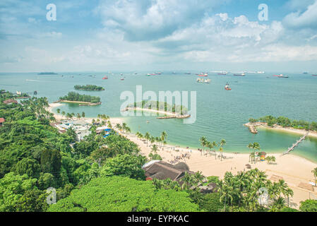 Vista aerea della spiaggia a Sentosa island, Singapore Foto Stock