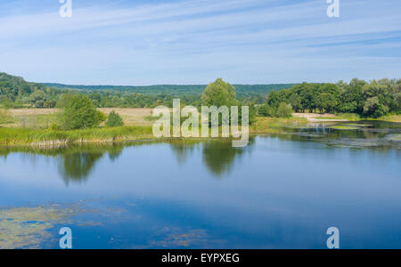 Estate paesaggio con fiume Vorskla in Ucraina centrale Foto Stock