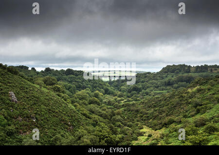 Il Viadotto Meldon sul modo di granito vicino a Okehampton visto dalla diga Meldon, Dartmoor Devon Regno Unito Foto Stock