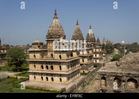 Fango giallo Royal Cenotaphs o chhatris Orchha Madhya Pradesh India Foto Stock