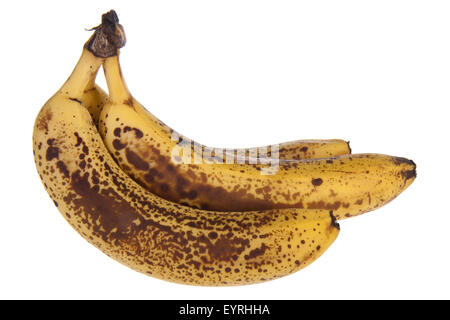 Over-banane mature isolato su bianco Foto Stock