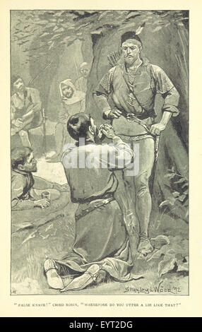 Un'illustrazione tratta da "Maid Marian and Robin Hood", raffigurante scene tratte dalle leggendarie storie di Robin Hood e Maid Marian nella foresta di Sherwood. L'immagine mette in evidenza i momenti chiave delle storie romantiche medievali. Foto Stock