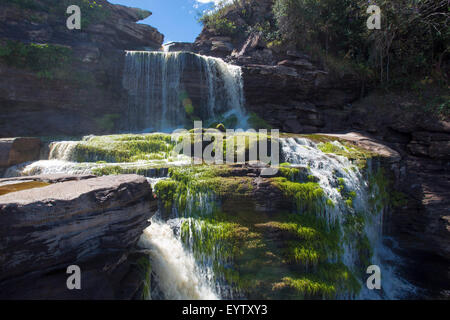 Bella cascata nella laguna di Canaima, il Parco Nazionale di Canaima, Venezuela, Sud America 2015 Foto Stock