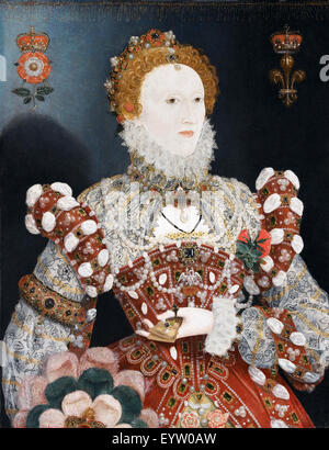 Nicholas Hilliard, ritratto della regina Elisabetta I. Circa 1573-1575. Olio su pannello di legno La Walker Art Gallery di Liverpool, in Inghilterra. Foto Stock