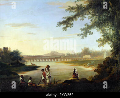William Hodges, il ponte Marmalong, con un Sepoy e nativi in primo piano. Circa 1783. Olio su tela. Foto Stock