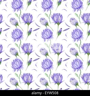 Arte creative acquerello su carta da parati con dipinte a mano e fiori viola isolato su sfondo bianco per la progettazione Foto Stock