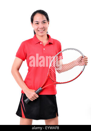 Giocatore di tennis isolati su sfondo bianco Foto Stock