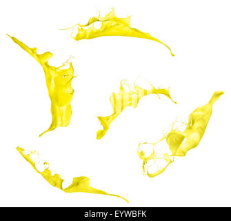 Giallo spruzzi di vernice isolati su sfondo bianco Foto Stock