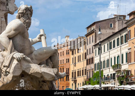 Dettaglio della Fontana dei Quattro Fiumi, Piazza Navona, Roma, Lazio, l'Italia, Europa Foto Stock