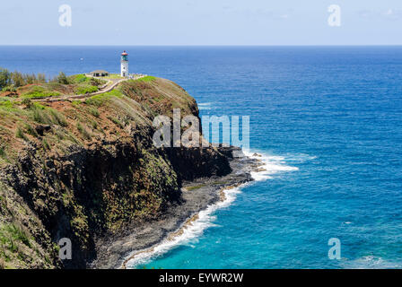 Storico Faro Kilauea sul punto di Kilauea National Wildlife Refuge, Kauai, Hawaii, Stati Uniti d'America, il Pacifico Foto Stock