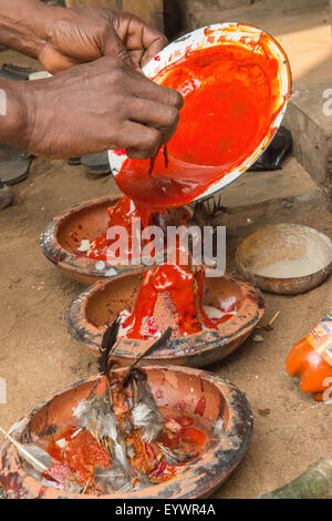 Rito Voodoo eseguita a Ouidah, Benin, Africa occidentale, Africa Foto Stock