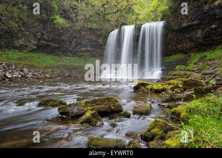 Sgwd yr Eira cascata, Ystradfellte, Parco Nazionale di Brecon Beacons, Powys, Wales, Regno Unito, Europa Foto Stock