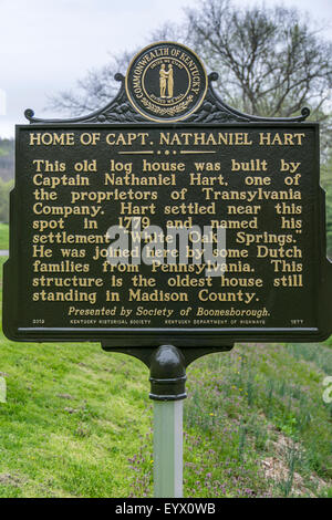 Marcatore di storico per un pioniere di Nathaniel Hart che era una figura chiave nella soluzione di Fort Boonesborough. Foto Stock