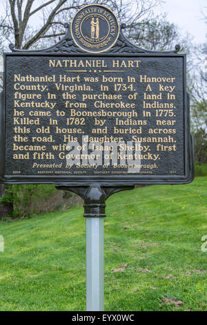 Marcatore di storico per un pioniere di Nathaniel Hart che era una figura chiave nella soluzione di Fort Boonesborough. Foto Stock