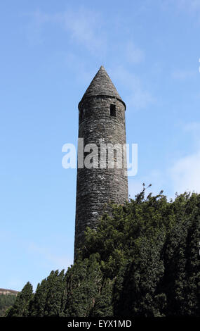 Round Tower, Glendalough, County Wicklow, Irlanda. Foto Stock
