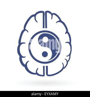 Ying-yang e cervello umano simboli come energia positiva life balance concetto illustrazione vettoriale. Illustrazione Vettoriale
