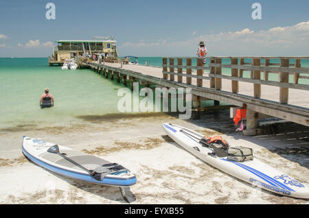 Paddle boards a canna e mulinello Pier, Anna Maria Island Florida. Foto Stock