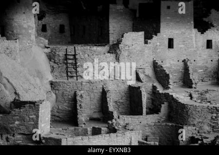 In bianco e nero il colpo di Cliff Palace in Mesa Verde National Park Foto Stock