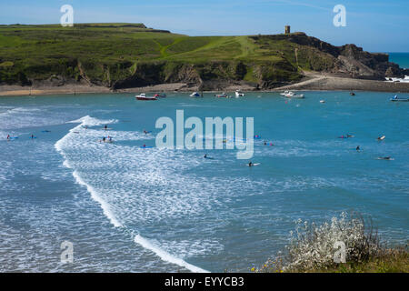 Navigare off Summerleaze Beach a Bude, Cornwall, Regno Unito Foto Stock