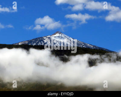 Commercio nubi vento accumulando al vulcano Teide, Isole Canarie, Tenerife, Puerto De La Cruz Foto Stock