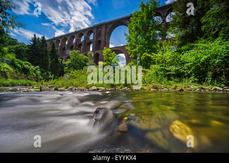 Babbling con Goeltzsch viadotto, Germania, Sassonia, Netzschkau Foto Stock