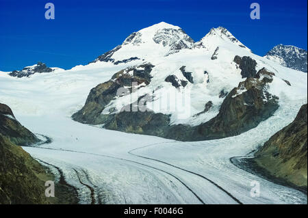Vista dall'Eggishorn al ghiacciaio di Aletsch e Jungfraujoch, Svizzera Vallese, Aletschgebiet Foto Stock