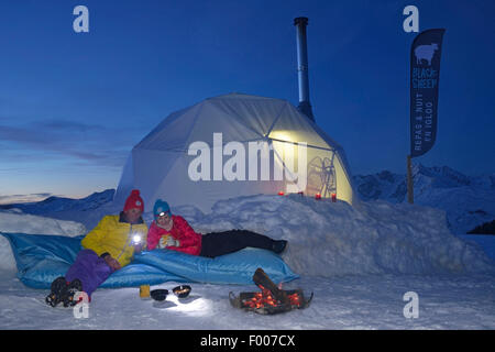 Notte in un igloo a La Plagne ski resort in Savoia, Francia, Savoie, La Plagne Foto Stock