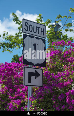 US Highway 1 SOUTH SEGNO BOUGAINVILLEA Key West Florida USA Foto Stock