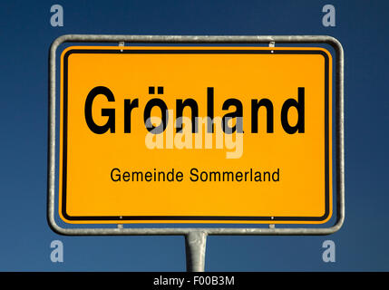 Luogo Groenland nome sign, Germania, Schleswig-Holstein, distretto di Steinburg, Sommerland Foto Stock