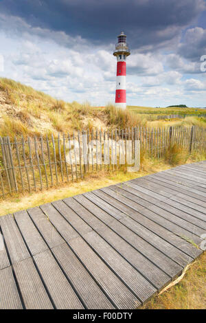 Il boardwalk / sollevata passerella in legno nelle dune, Belgio, Nieuwpoort Foto Stock