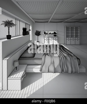 3D Interni rendering di una moderna camera da letto Foto Stock