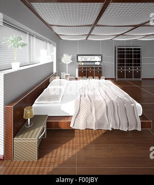 3D Interni rendering di una moderna camera da letto Foto Stock