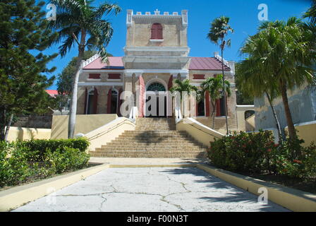 Locale storico chiesa nel centro cittadino di Christiansted sull'isola di San Tommaso, Isole Vergini americane. Foto Stock