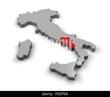 Mappa 3d di Italia Regioni Campania Foto Stock