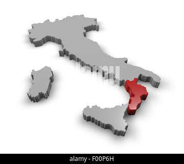 Mappa 3d di Italia regioni Calabria Foto Stock