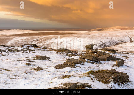 Una vista dal grande Mis Tor, Parco Nazionale di Dartmoor, Devon, Inghilterra, Regno Unito, Europa. Foto Stock