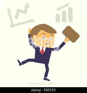 Cartoon imprenditore è felice. Progetto di successo risultato raggiunto. Concetto finanziario EPS vettoriali10 illustrazione. Illustrazione Vettoriale